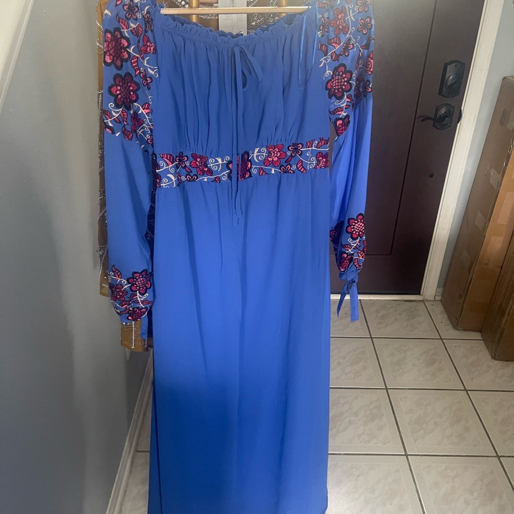 Floral Embroidered Blue Dress